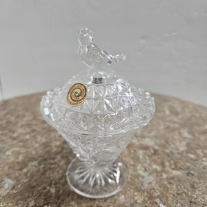 Vintage Hofbauer Byrdes Glass Candy Dish with Bird Finial Lid